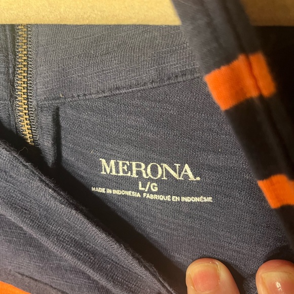 Merona Navy and Orange Stipe Size Large Short Sleeve Fabric Belt Cute - Picture 4 of 5
